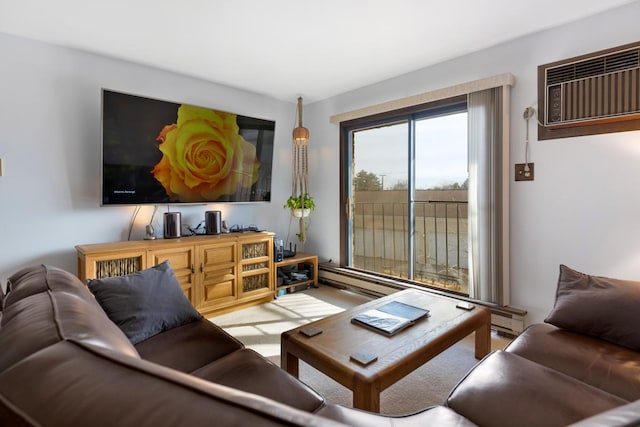 living room featuring an AC wall unit