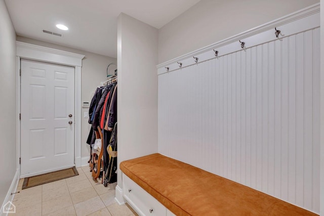 mudroom featuring light tile patterned floors and visible vents