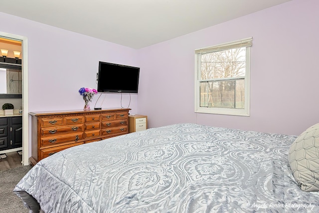 bedroom featuring wood finished floors and connected bathroom