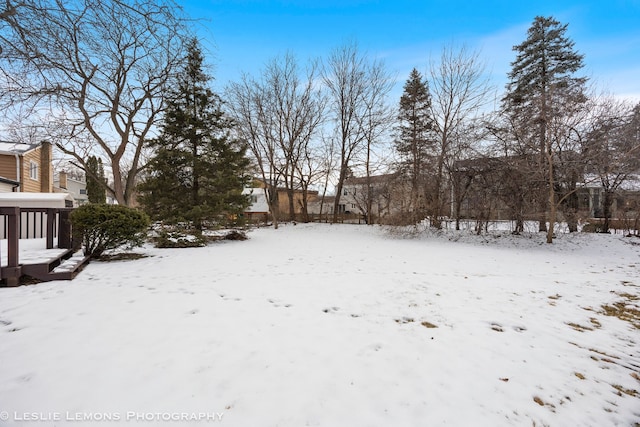 view of yard layered in snow