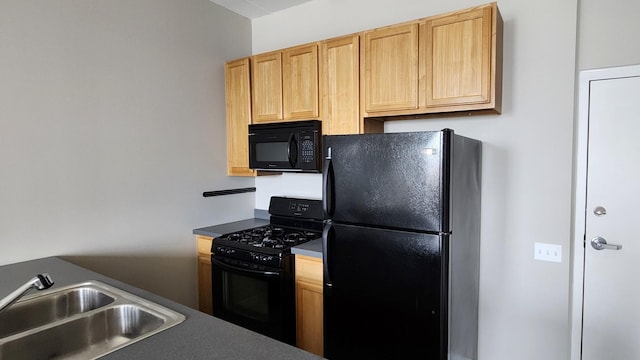 4015 N Milwaukee Ave Unit 516, Chicago, IL 60641 - kitchen featuring a sink, black appliances, light brown cabinetry, and dark countertops