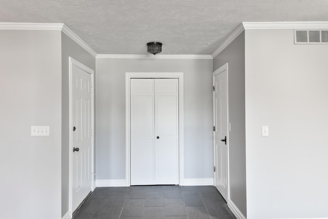 208 Carol Ct Unit A2, Pontiac, IL 61764 - hallway with baseboards, a textured ceiling, and crown molding
