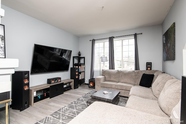 living room featuring light wood-style flooring