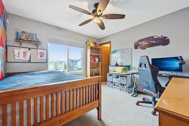 bedroom with carpet floors and ceiling fan