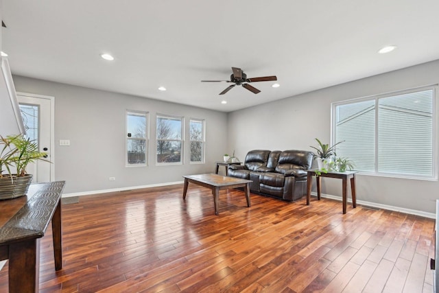 living area featuring recessed lighting and wood finished floors