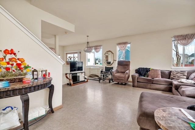 living room featuring light floors