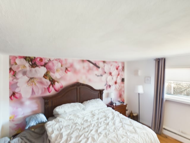 bedroom with a baseboard heating unit