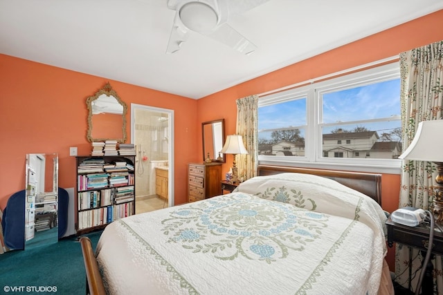 carpeted bedroom with ensuite bathroom