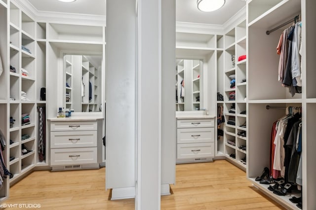 spacious closet featuring light wood-style flooring