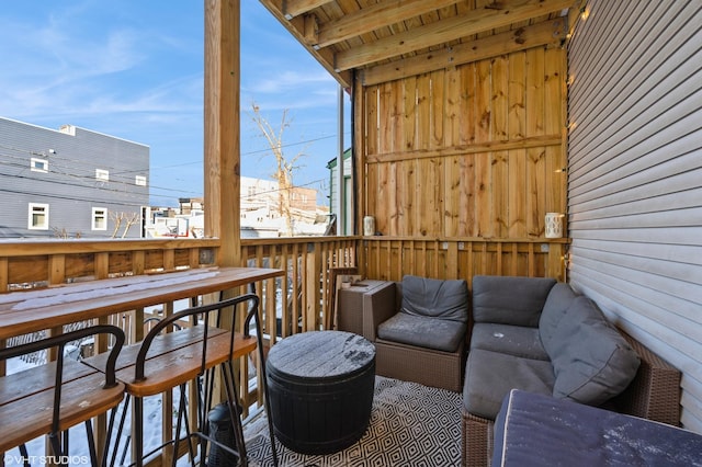 view of wooden balcony with a wooden deck