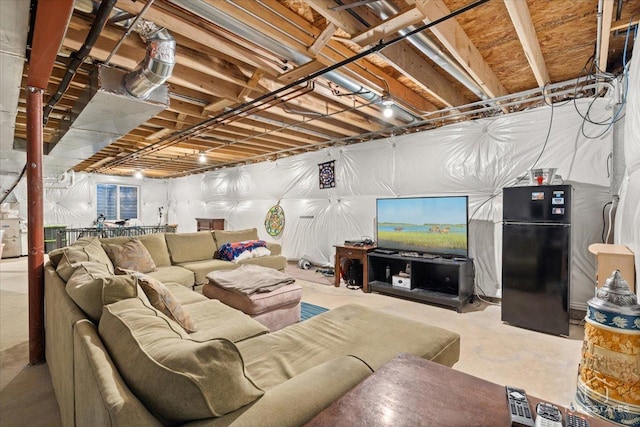 living room with concrete floors