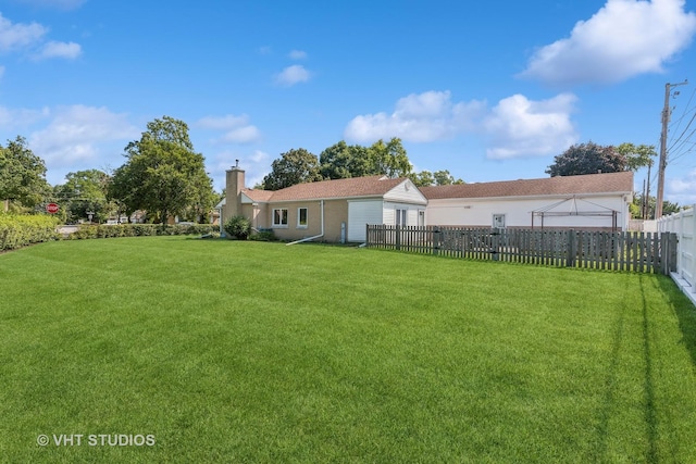 view of yard with a fenced backyard