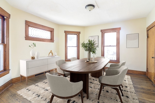 dining space featuring baseboards and hardwood / wood-style floors