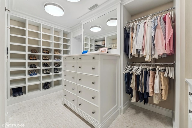 spacious closet featuring visible vents