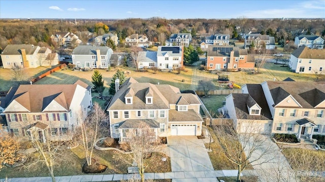 birds eye view of property with a residential view