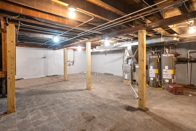 unfinished below grade area featuring gas water heater