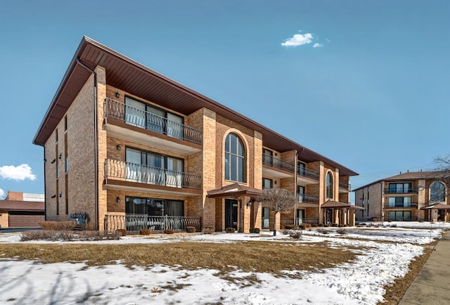 view of snow covered building