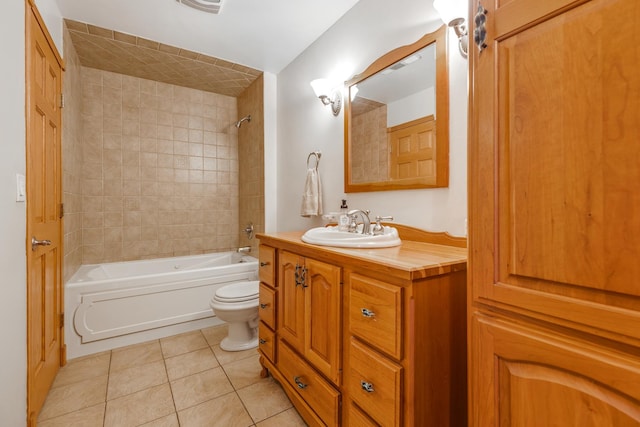 full bath featuring shower / bath combination, vanity, toilet, and tile patterned floors