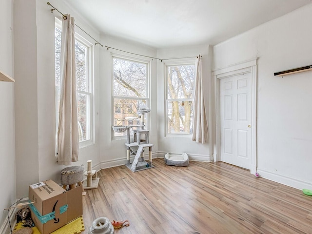 interior space featuring light wood-style flooring and baseboards