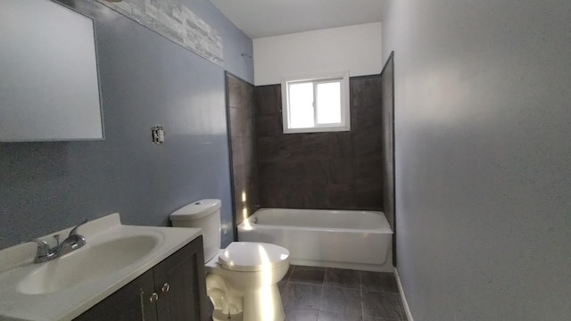 full bathroom with toilet, tile patterned flooring, shower / bathing tub combination, and vanity