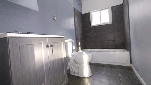 full bath with toilet, shower / bath combination, baseboards, and tile patterned floors