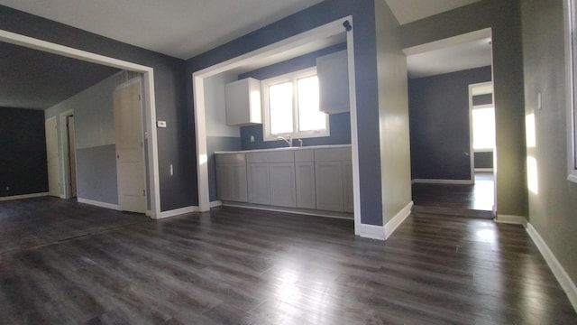 spare room with dark wood-style floors and baseboards