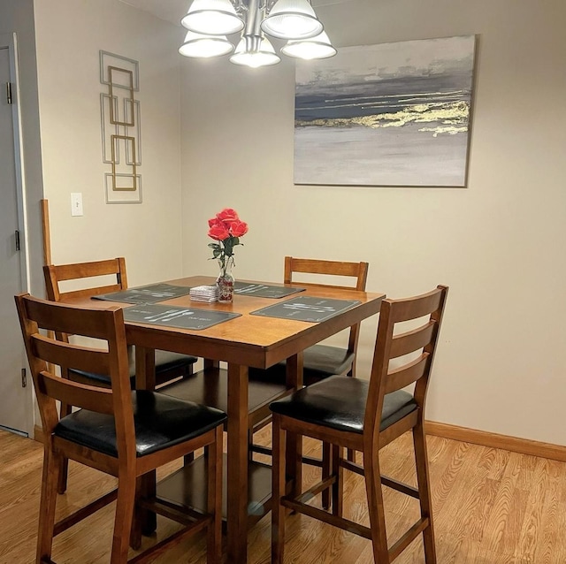 dining space with wood finished floors and baseboards