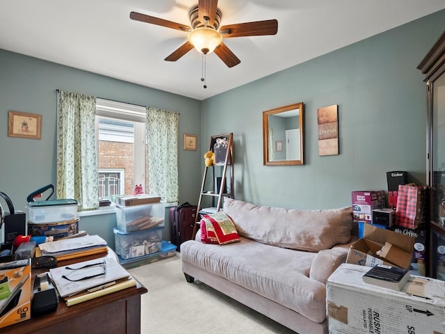 office area featuring carpet flooring and ceiling fan