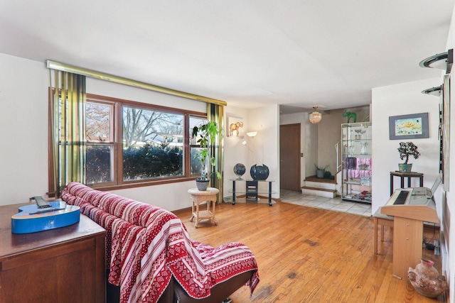 living room featuring light wood-style flooring