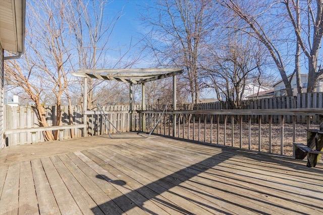 wooden deck featuring a fenced backyard