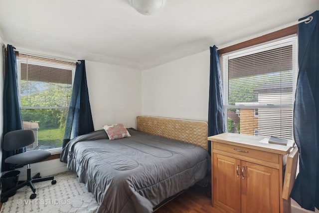 bedroom featuring multiple windows and wood finished floors