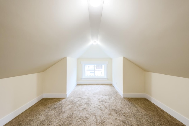 additional living space featuring carpet, baseboards, and vaulted ceiling