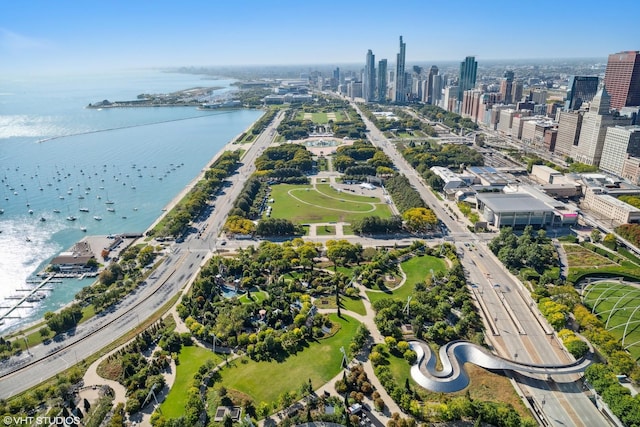 aerial view with a water view