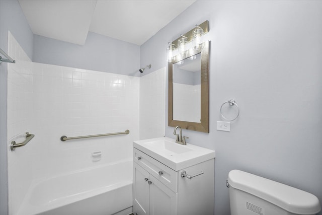 full bath featuring toilet, shower / washtub combination, and vanity