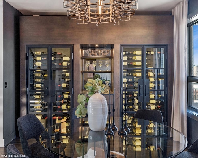 wine cellar with a chandelier