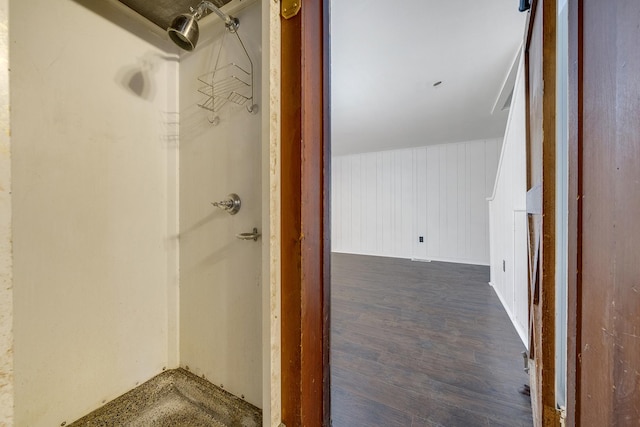 corridor featuring dark wood-type flooring