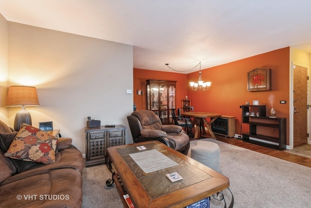 living area with an inviting chandelier