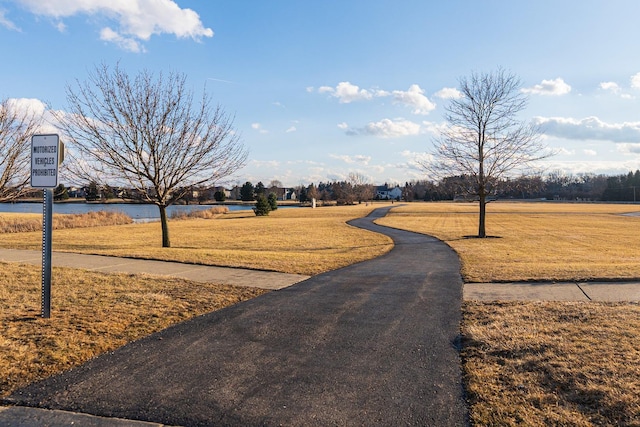 view of road featuring a water view