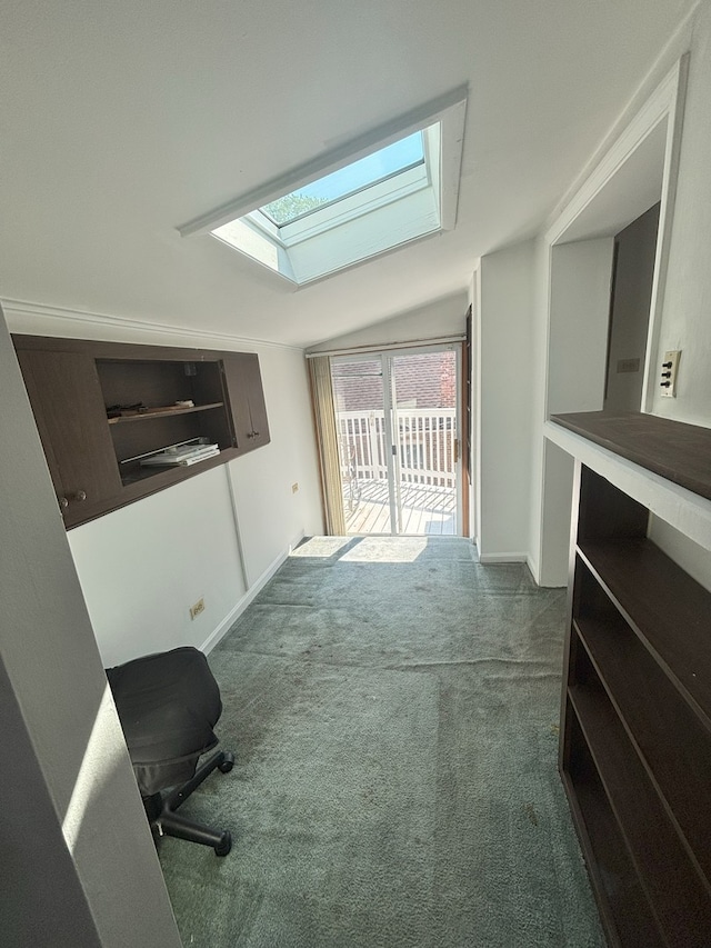 2820 W 84th St, Chicago, IL 60652 - living room featuring a skylight, carpet flooring, and lofted ceiling