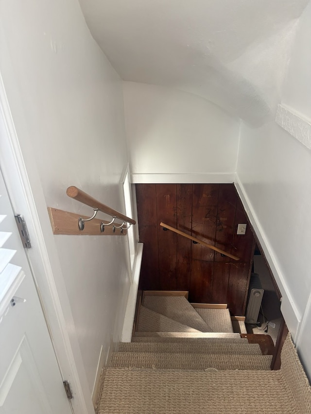 2820 W 84th St, Chicago, IL 60652 - stairway featuring vaulted ceiling and a wood stove