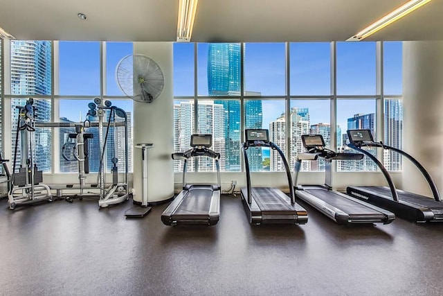 gym with a view of city