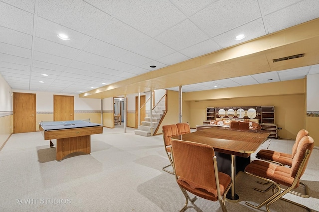 recreation room with carpet floors, visible vents, and recessed lighting