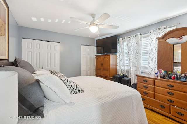 7311 N Ashland Blvd Unit 2A, Chicago, IL 60626 - bedroom with two closets, light wood finished floors, and ceiling fan