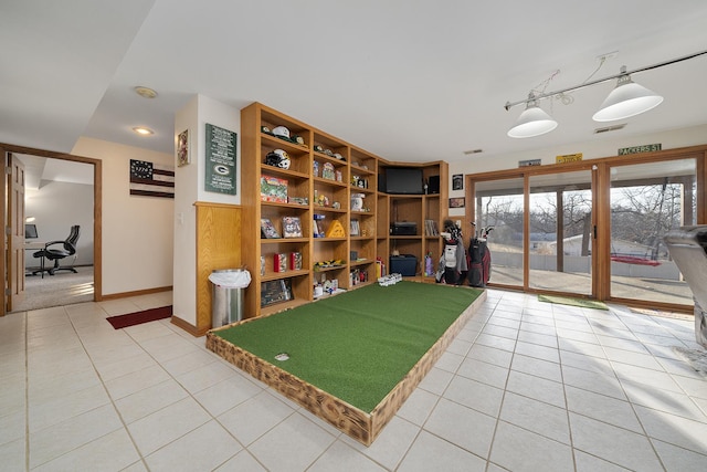 playroom with visible vents, baseboards, and light tile patterned floors