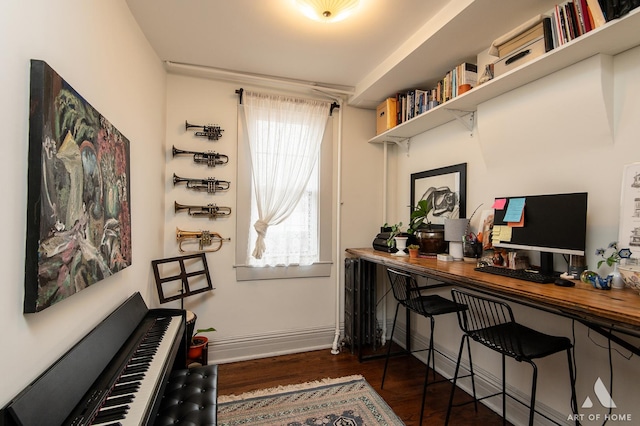 office with baseboards and dark wood-type flooring