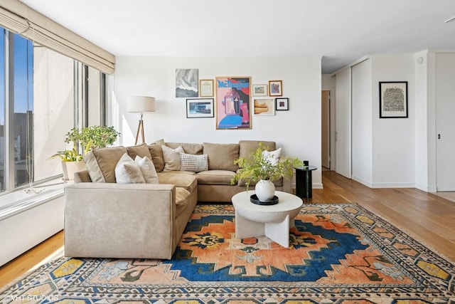 living room with wood finished floors and baseboards