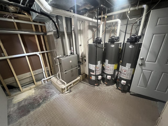 utilities with heating unit and gas water heater