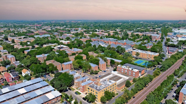 view of aerial view at dusk