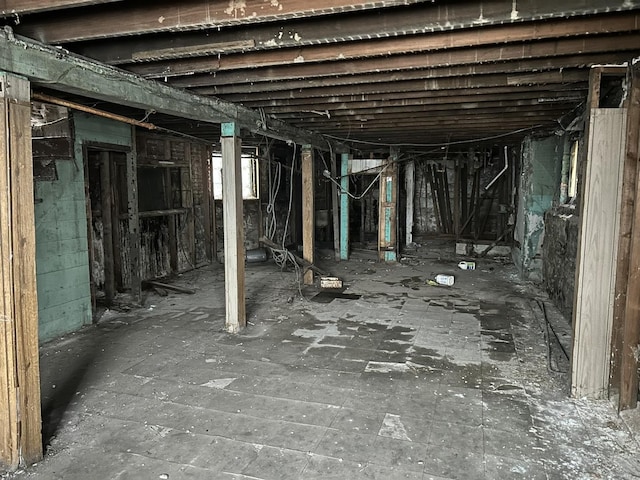 view of unfinished basement