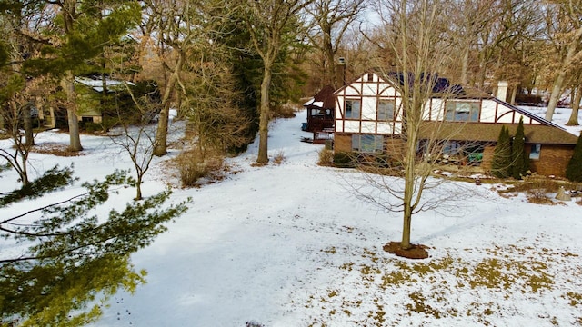 view of yard covered in snow